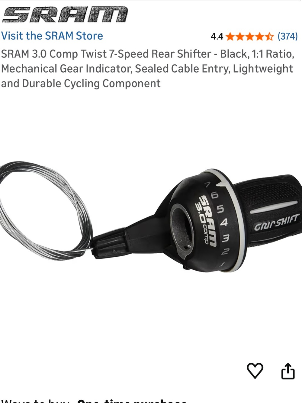 SRAM 3.0 Comp Twist 7-Speed Rear Shifter, 1:1 ratio, mechanical gear indicator